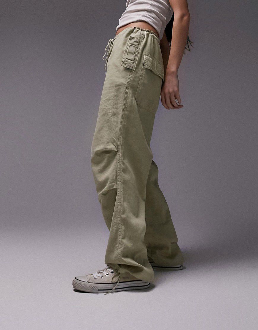 Pantaloni in lino salvia con gambe a palloncino stile paracadutista - Topshop - Modalova