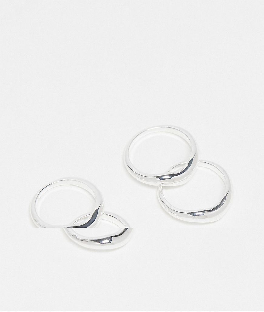 Remy - Confezione da 4 anelli placcati con design a forcella effetto metallo fuso - Topshop - Modalova