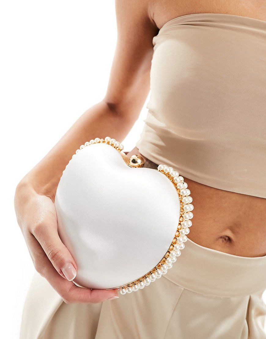 Pochette in raso bianca decorata con finiture con perle - True Decadence - Modalova