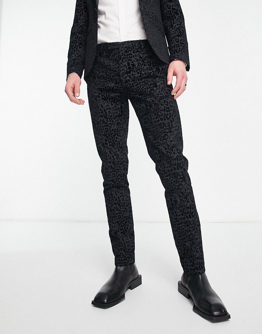 Helfand - Pantaloni da abito skinny color antracite con motivo leopardato floccato - Twisted Tailor - Modalova