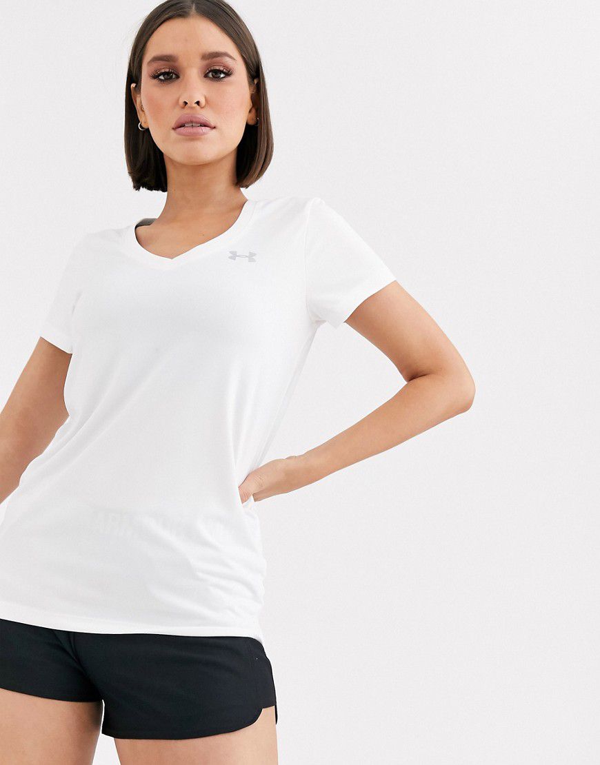 T-shirt tecnica bianca con scollo a V - Under Armour - Modalova