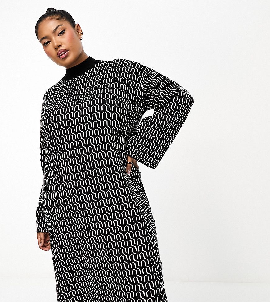 Vestito corto in maglia monocromatico con stampa geometrica - Vero Moda Curve - Modalova