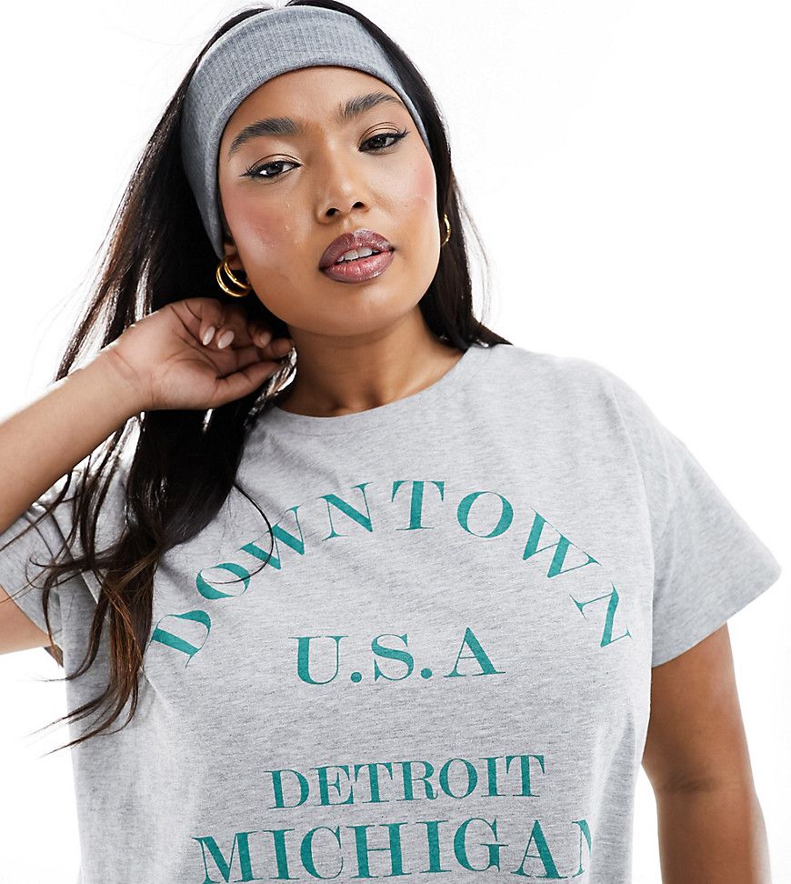 T-shirt grigia oversize con scritta "Downtown" - Yours - Modalova