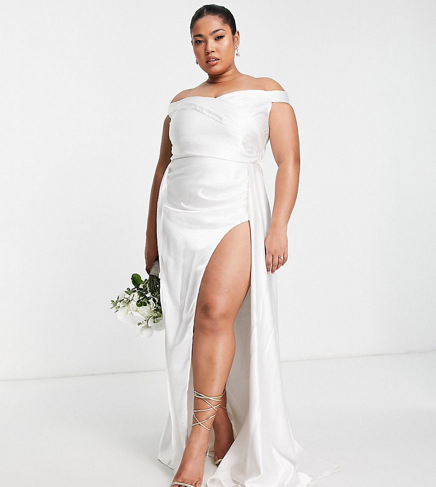 Vestito lungo da sposa drappeggiato color avorio - Yaura Plus - Modalova