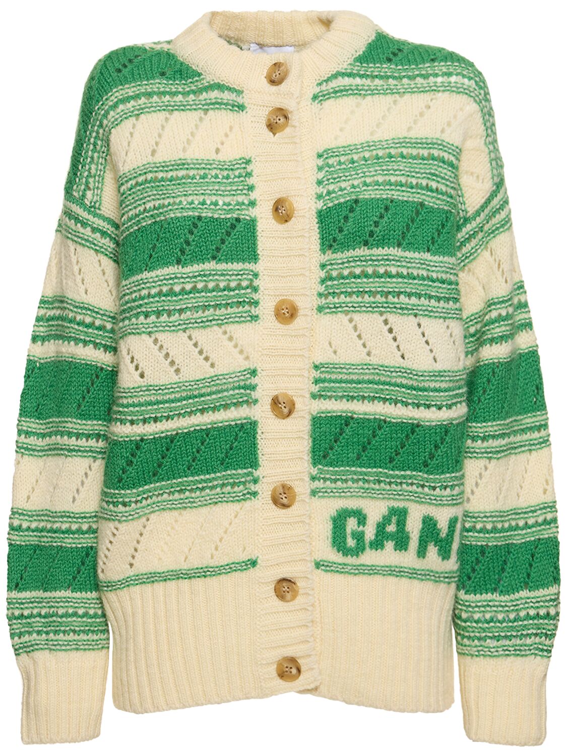 Cardigan In Lana Con Logo - GANNI - Modalova