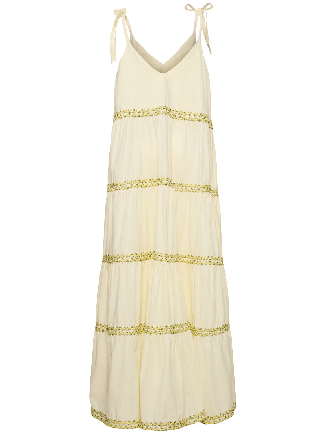 Embroidered Cotton Flared Long Dress - FLORA SARDALOS - Modalova