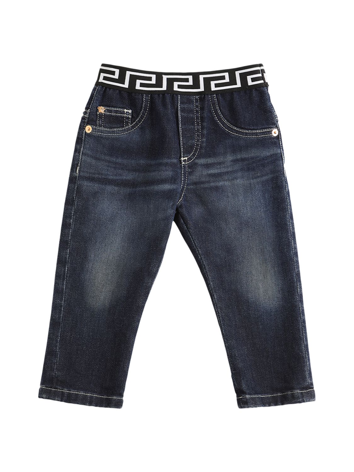 Jeans In Denim Di Cotone Con Logo - VERSACE - Modalova