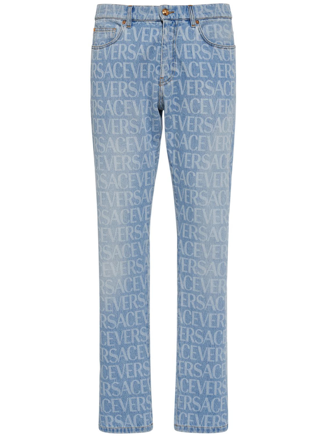 Jeans In Denim Di Cotone Monogram - VERSACE - Modalova