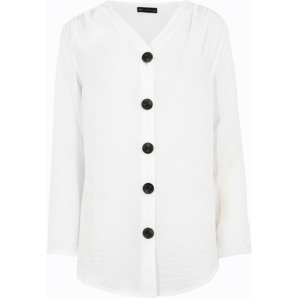 V-Neck Button Detail Long Sleeve Tunic cream - Marks & Spencer - Modalova