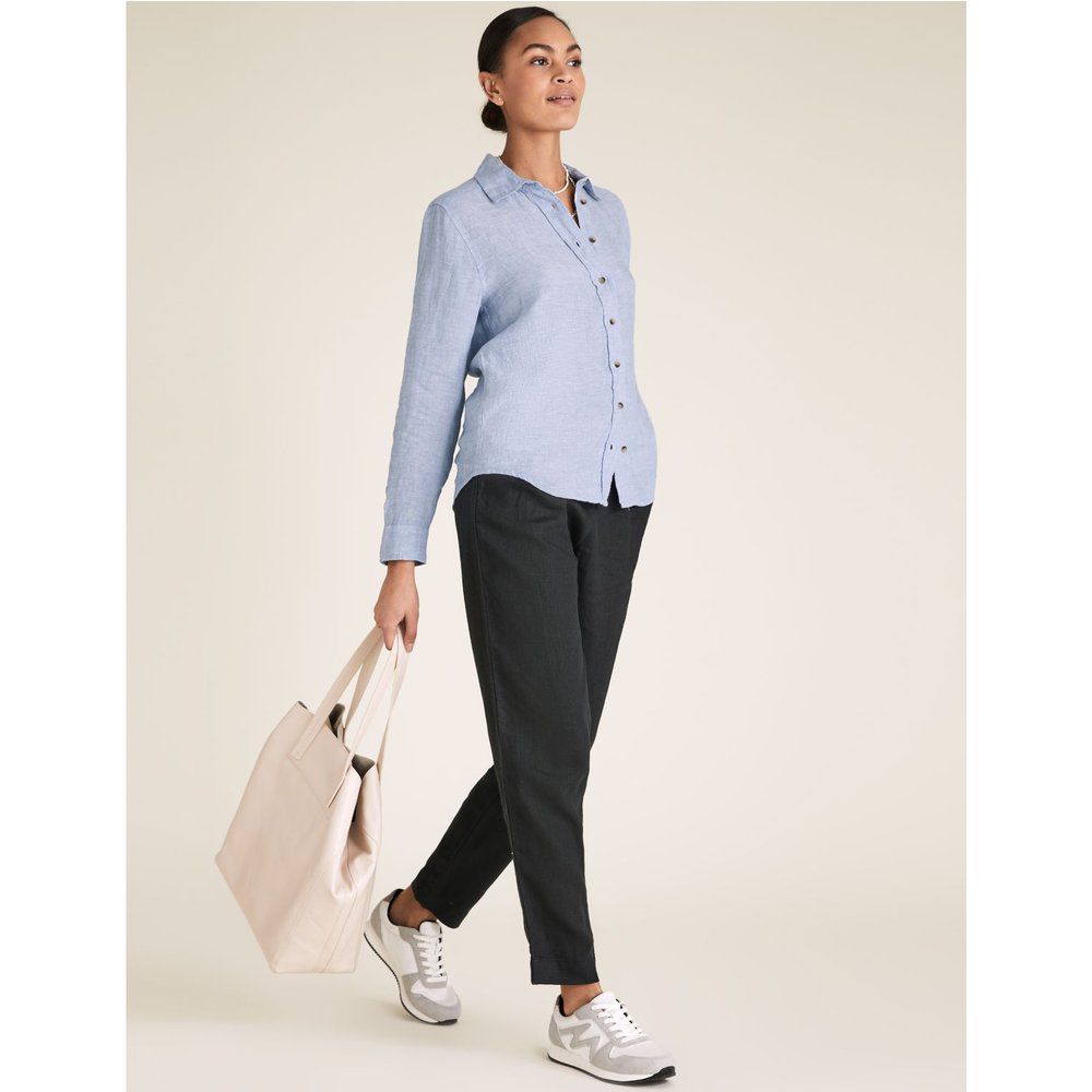 Pure Linen Long Sleeve Shirt blue - Marks & Spencer - Modalova