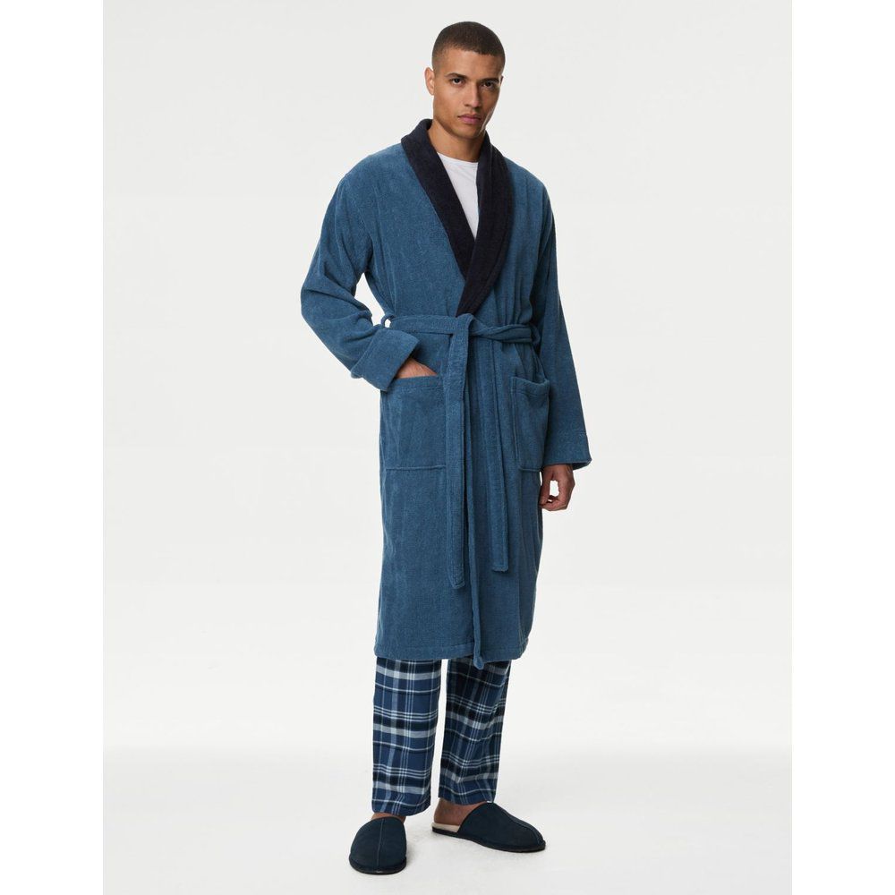 Pure Cotton Towelling Dressing Gown blue - Marks & Spencer - Modalova