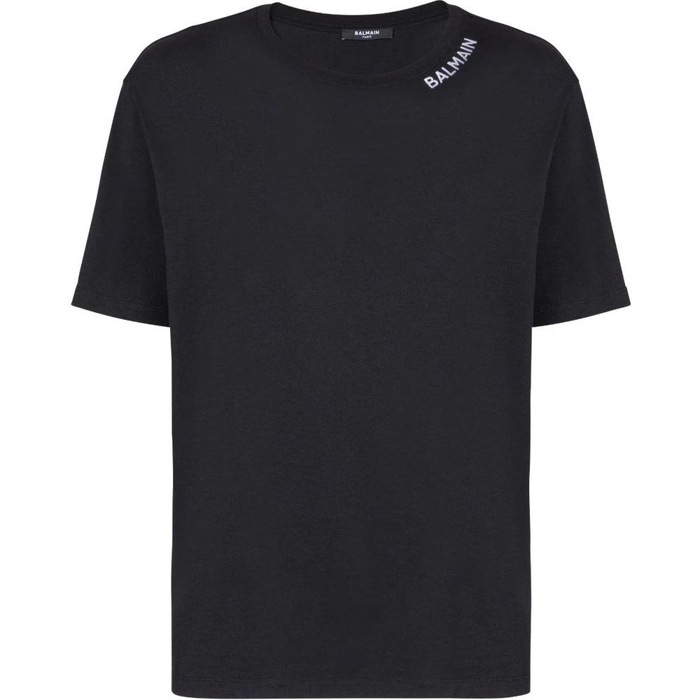 T-shirt nera con logo ricamato - Balmain - Modalova