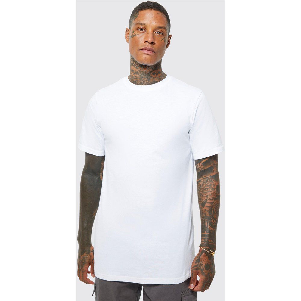 T-shirt lunga a girocollo, Bianco - boohoo - Modalova