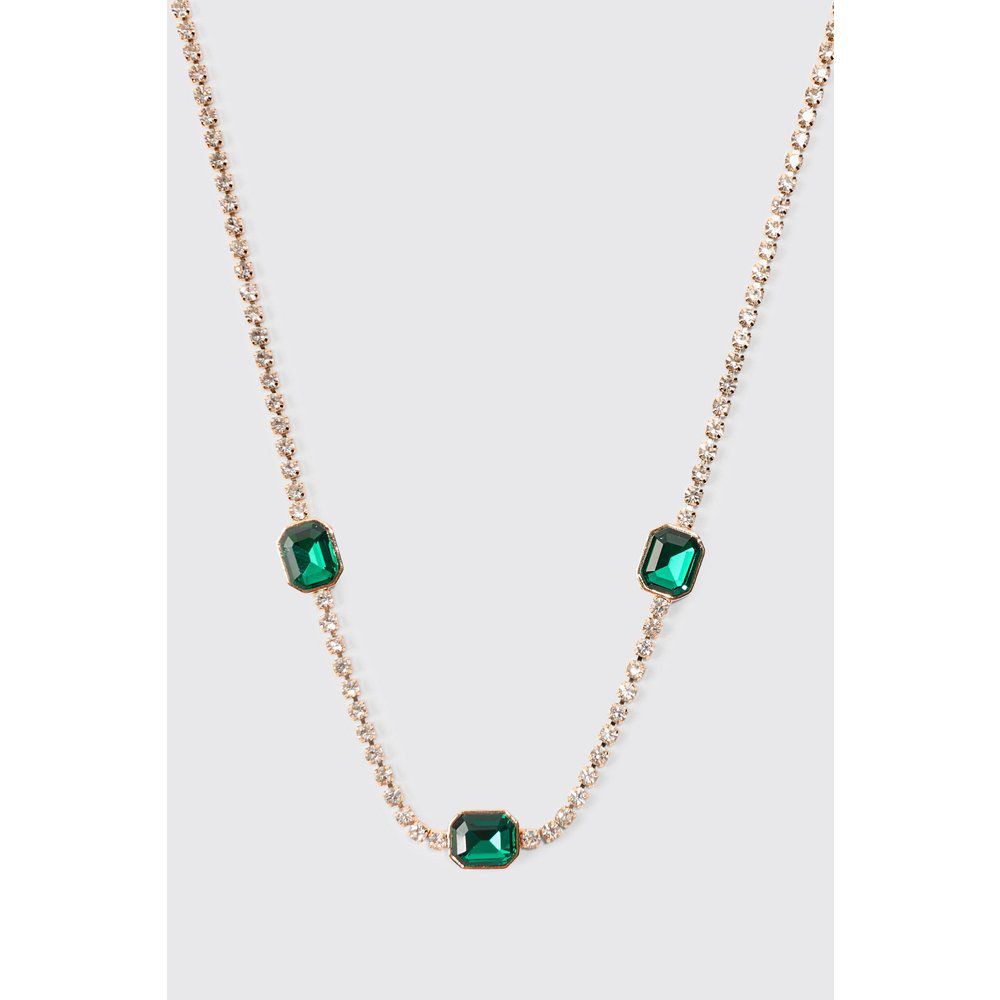 Contrast Stone Iced Necklace In Green - boohoo - Modalova