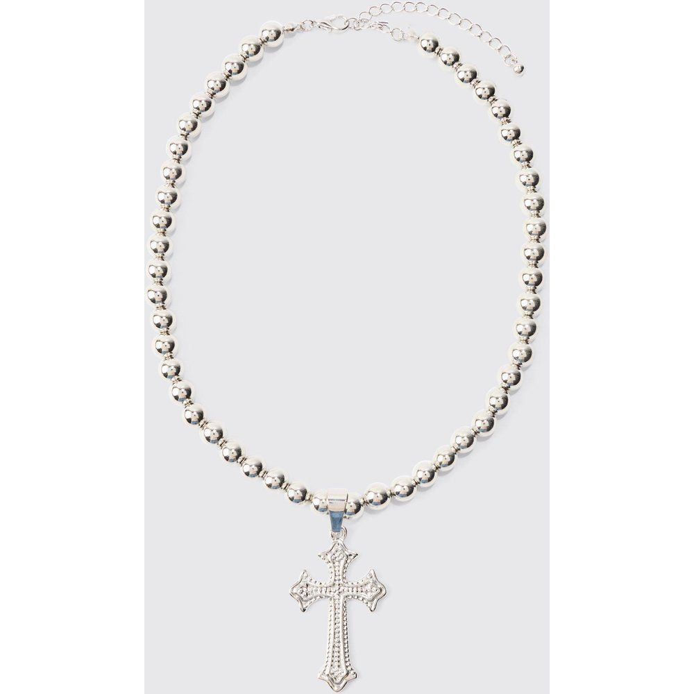 Collana in argento con croce e perline - boohoo - Modalova