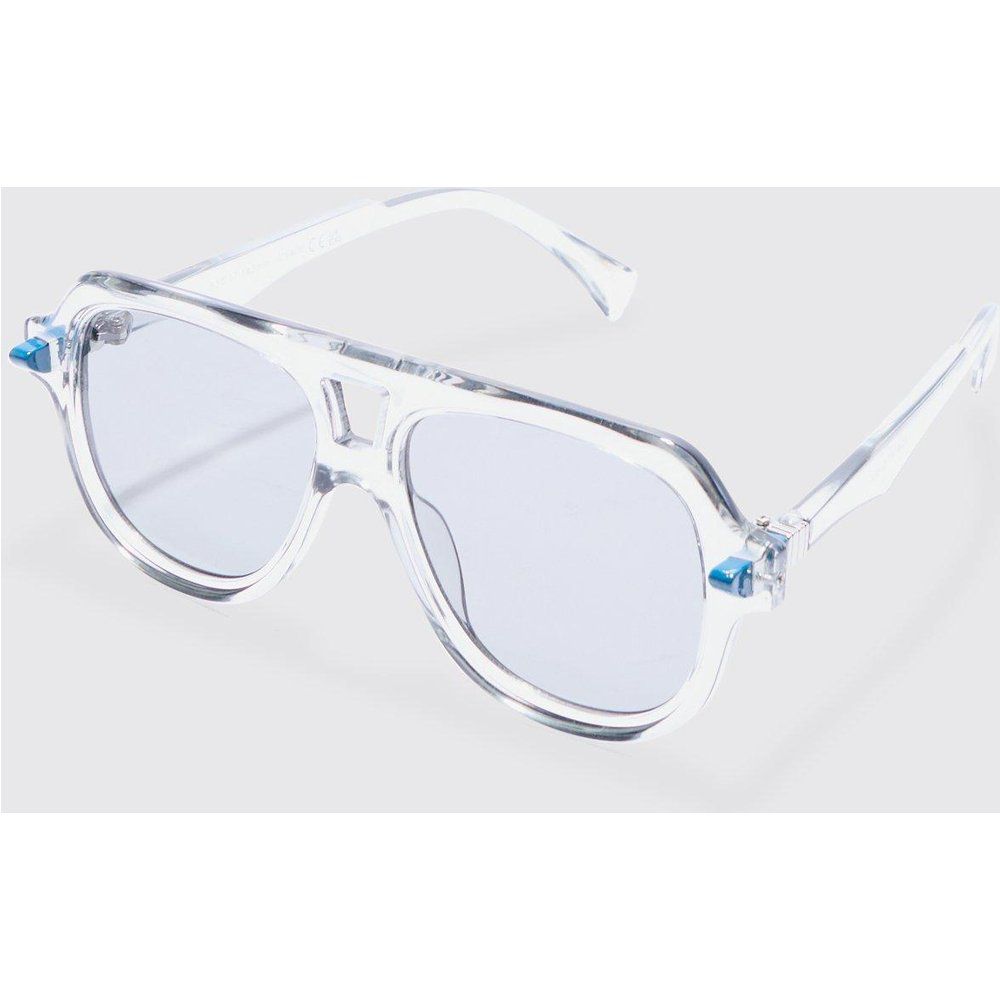 Plastic Aviator Sunglasses In Grey - boohoo - Modalova