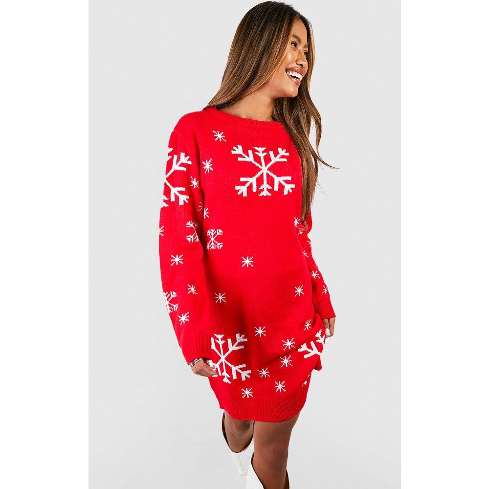 Vestito in maglia natalizio con fiocchi di neve - boohoo - Modalova
