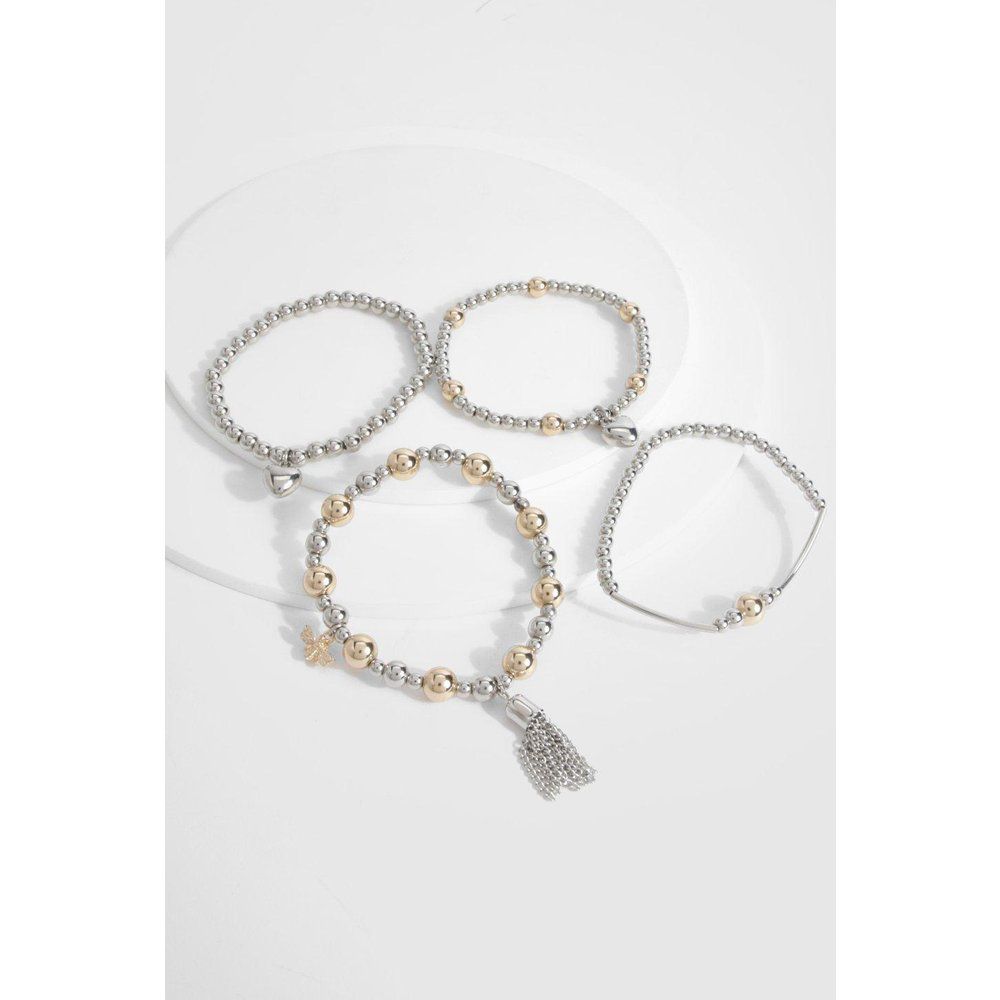 Bracciale a catena con perline miste in metallo - boohoo - Modalova