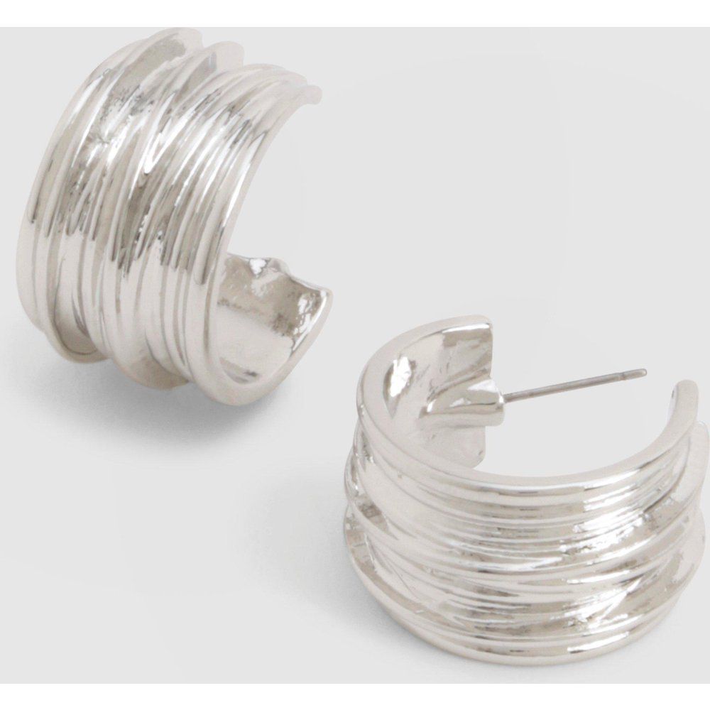 Silver Textured Hoop Earrings - boohoo - Modalova