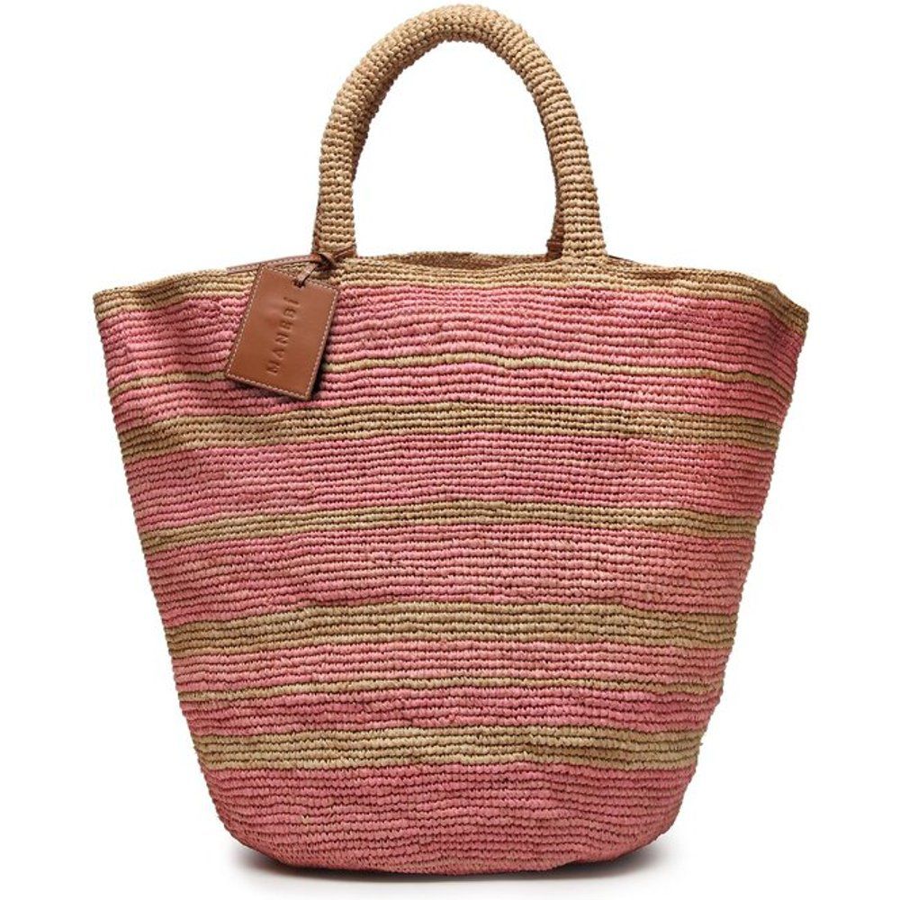 Borsetta - Natural Raffia Summer Bag v 5.8 AD Tan And Pink Stripes - Manebi - Modalova