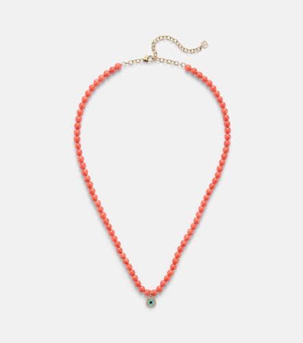 Evil Eye 14kt gold and coral beaded necklace with diamonds - Sydney Evan - Modalova