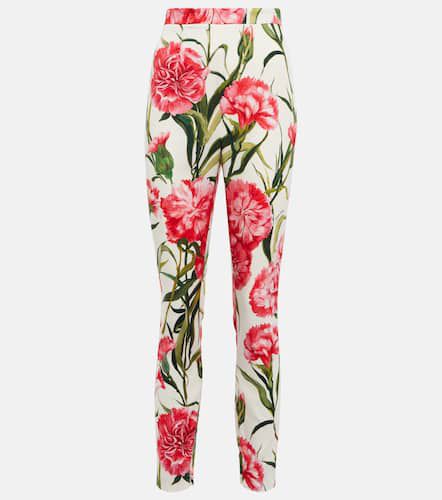 Pantaloni slim in misto seta con stampa - Dolce&Gabbana - Modalova