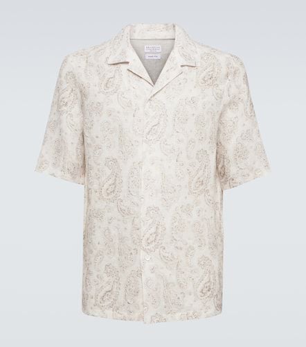 Camicia in lino con stampa paisley - Brunello Cucinelli - Modalova