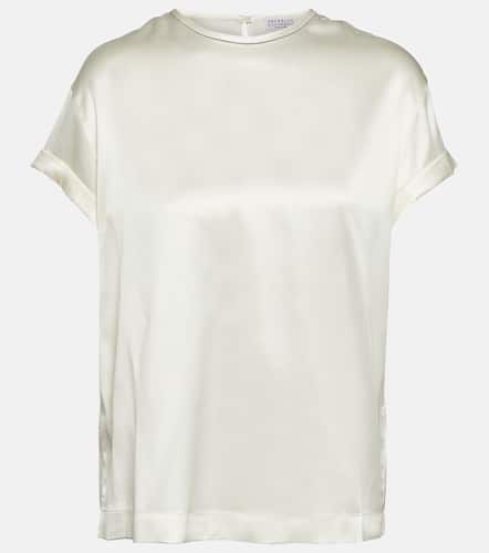 T-shirt in raso di misto seta - Brunello Cucinelli - Modalova