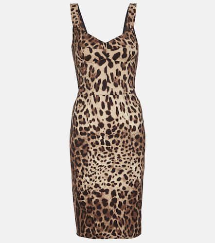 Abito in seta stretch con stampa leopardata - Dolce&Gabbana - Modalova