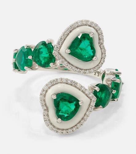 Anello Heart in oro bianco 18kt con smeraldi e diamanti - Kamyen - Modalova