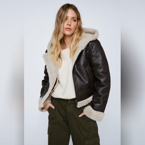 Borg leather deals jacket womens