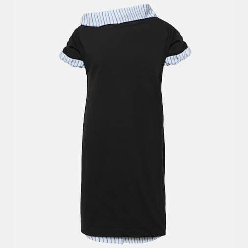 ワンピース DRIES VAN NOTEN BLACK WOOL-BLEND DRESS WITH DRAPE Dries Van Noten Black wool-blend dress with drape | TheDoubleF